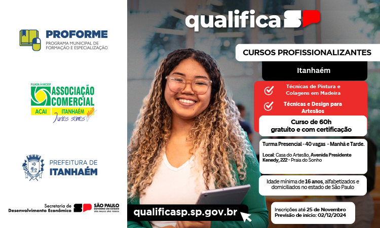 Itanhaém abre inscrições para dois cursos presenciais do Qualifica SP